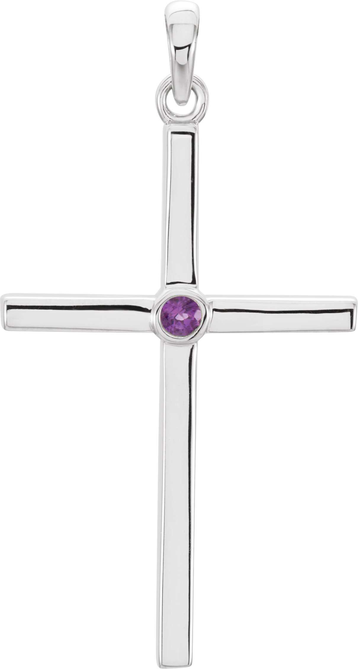 14K White Natural Amethyst Cross Pendant