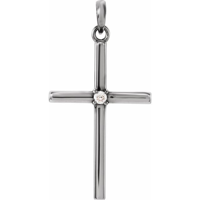 14K White 26.5x13.75 mm .02 CT Diamond Cross Pendant