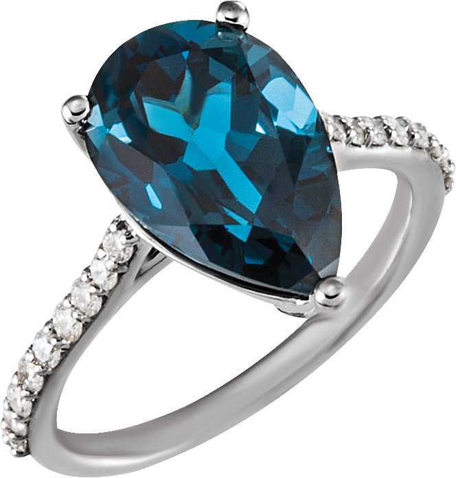 14K White Natural London Blue Topaz & 1/4 CTW Natural Diamond Ring