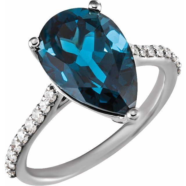 14K White Natural London Blue Topaz & 1/4 CTW Natural Diamond Ring