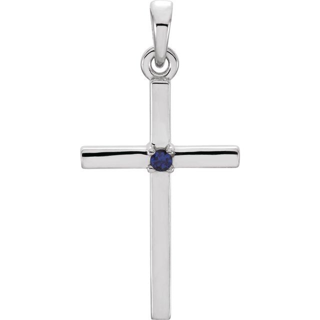 14K White 22.6x11.4 mm Natural Blue Sapphire Cross Pendant