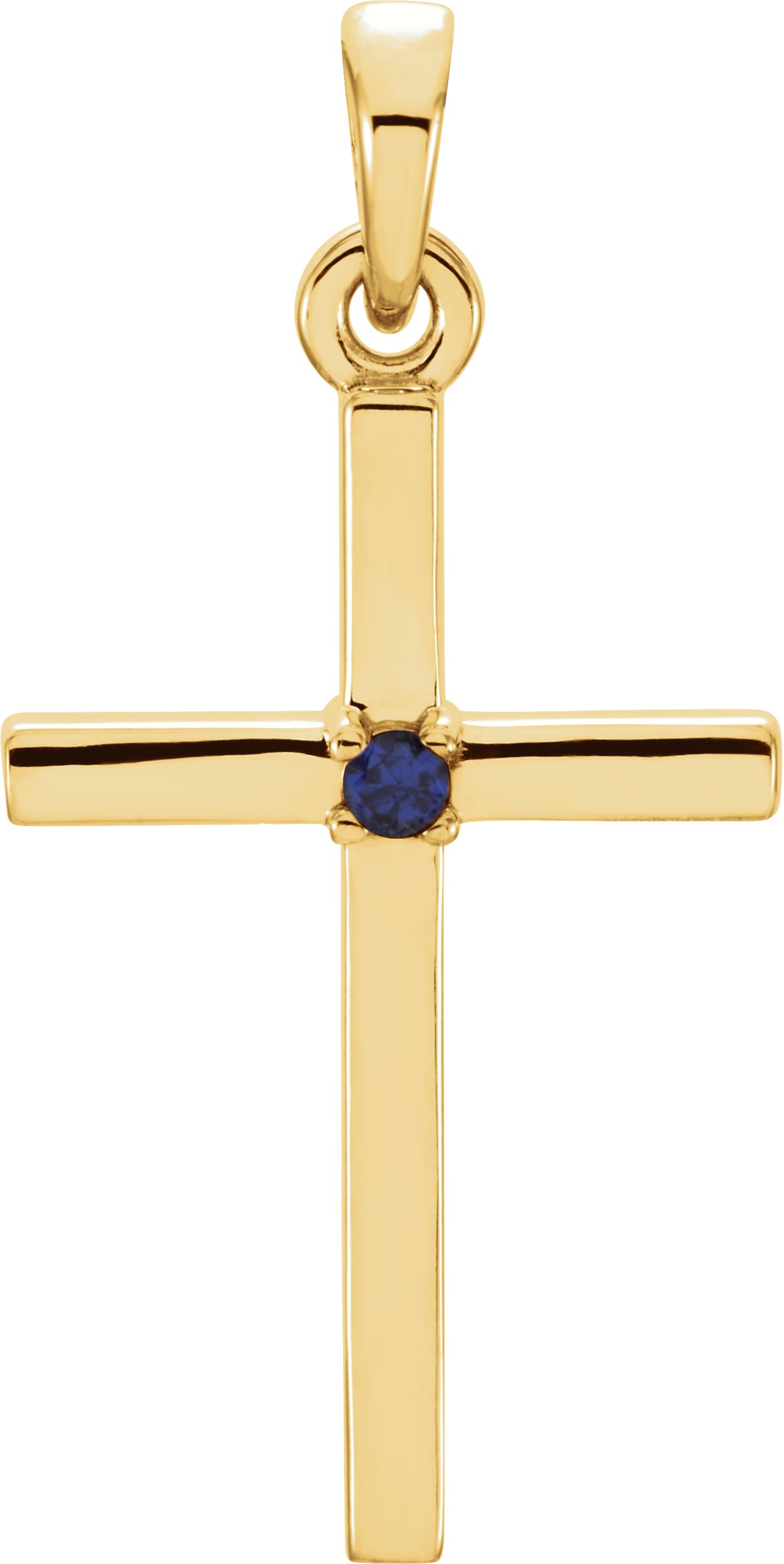 14K Yellow Natural Blue Sapphire Cross Pendant