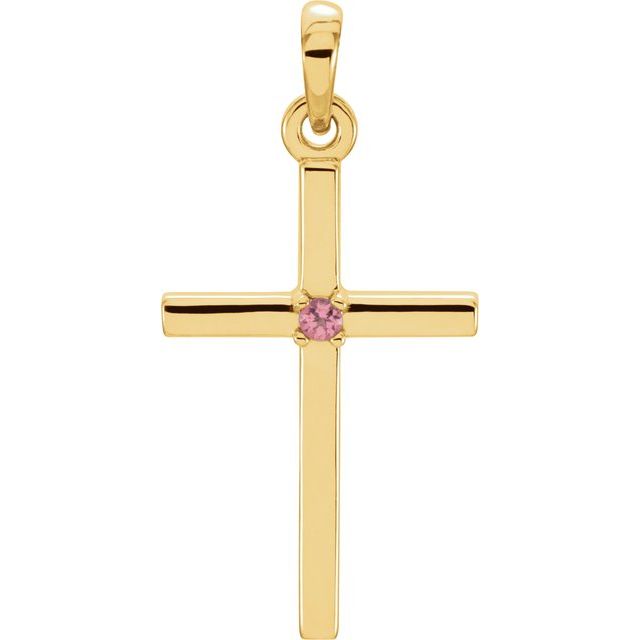 14K Yellow Natural Pink Tourmaline Cross Pendant
