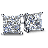 4-Prong Princess-Cut Diamond Stud Earrings with Friction Backs