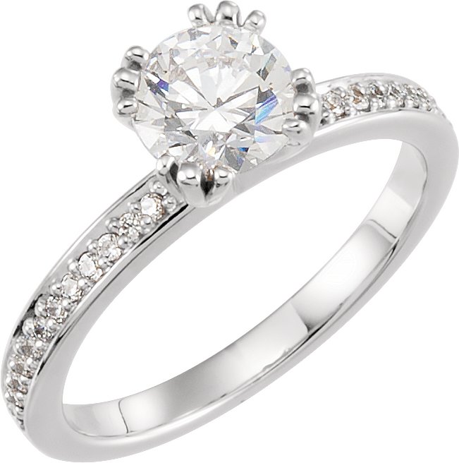 14K White 6.5 mm Round .08 CTW Natural Diamond Semi-Set Engagement Ring 