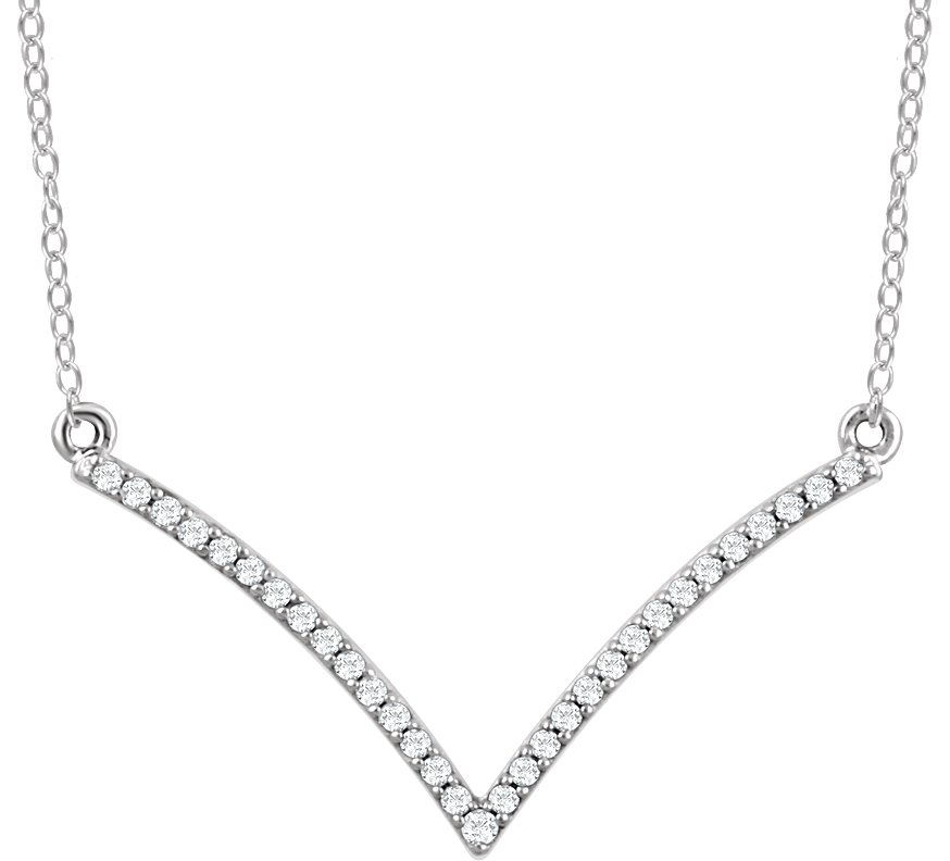 14K White 1/6 CTW Natural Diamond V 18 Necklace