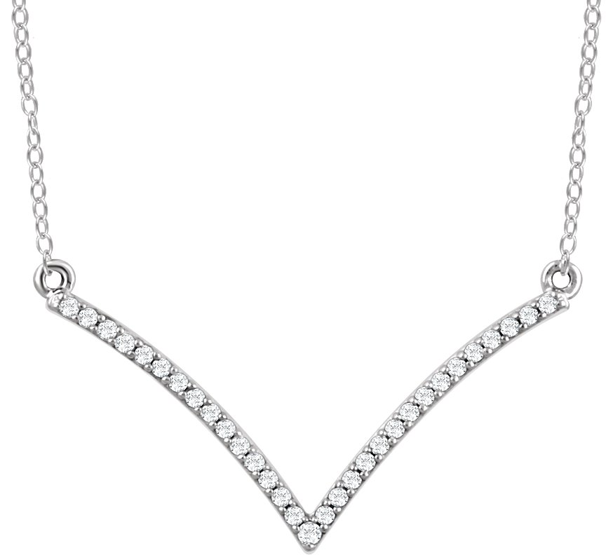 14K White 1/6 CTW Natural Diamond V 18" Necklace