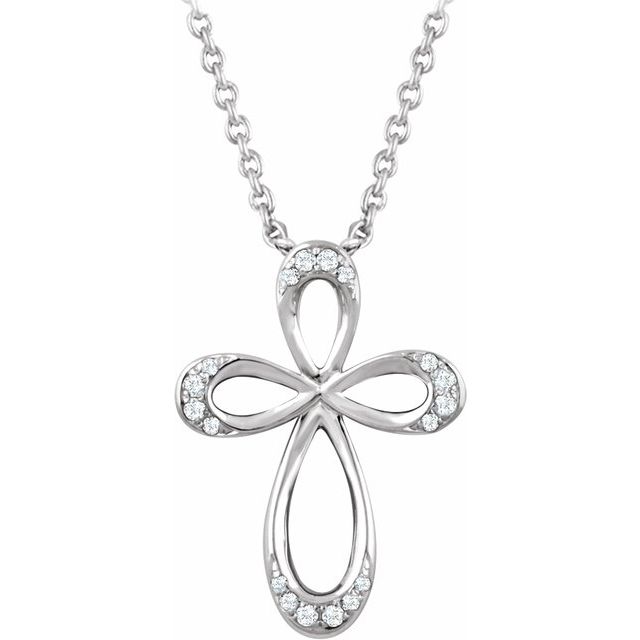 Sterling Silver 1/10 CTW Natural Diamond Cross 18