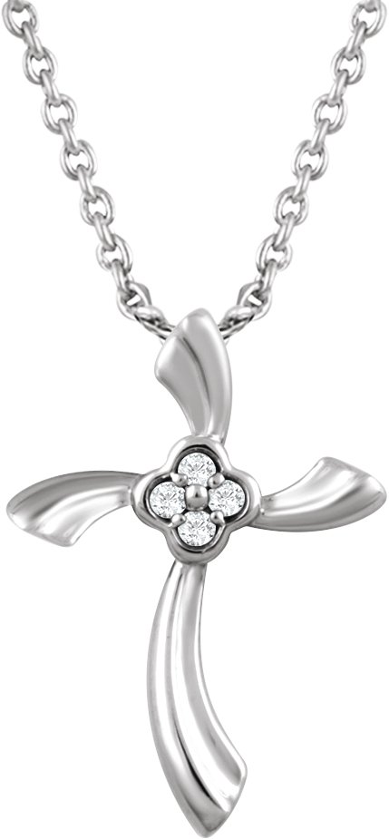 Sterling Silver .03 CTW Natural Diamond Cross 18" Necklace