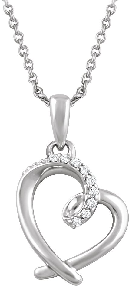 Sterling Silver .05 CTW Natural Diamond Heart 16-18" Necklace