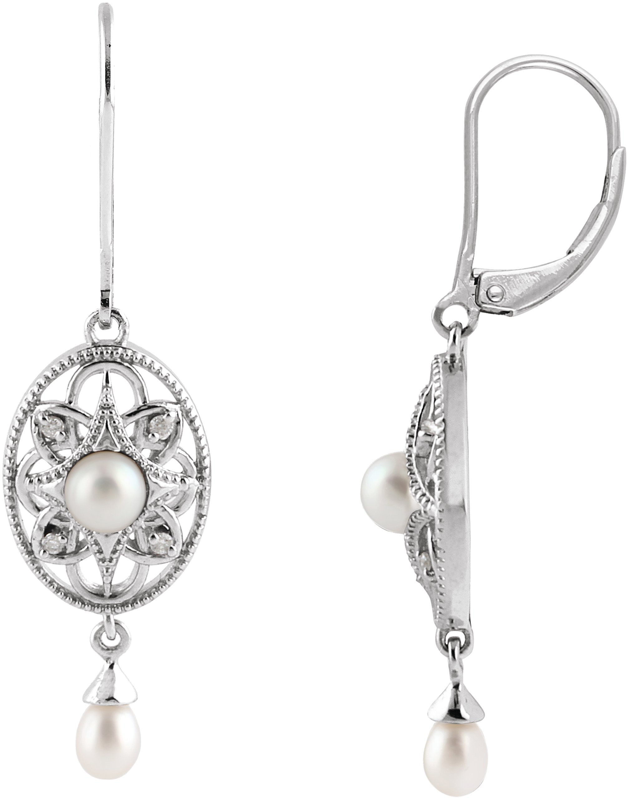 Sterling Silver Freshwater Cultured Pearl and .05 CTW Diamond Earrings Ref. 3635266