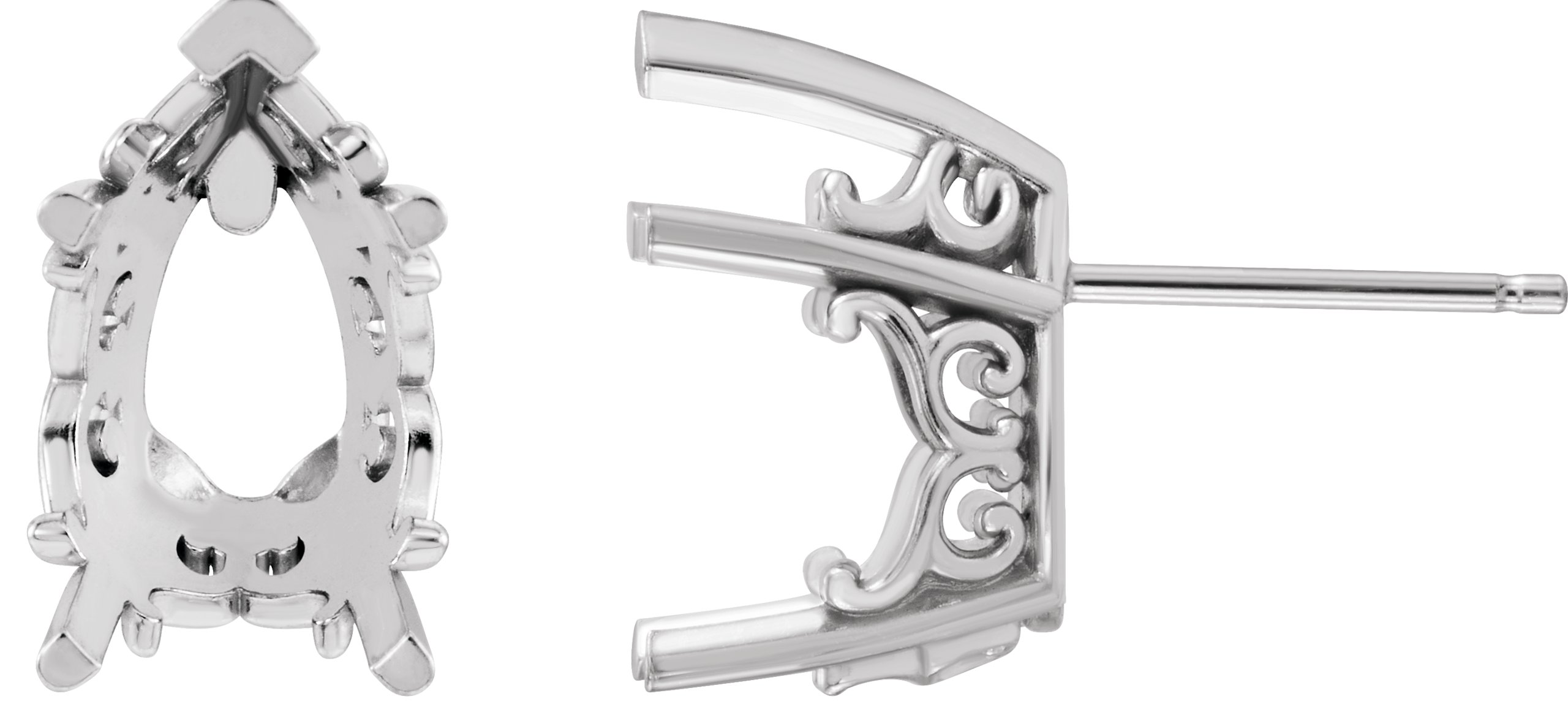 Pear 5-Prong V-End Scroll Stud Earrings