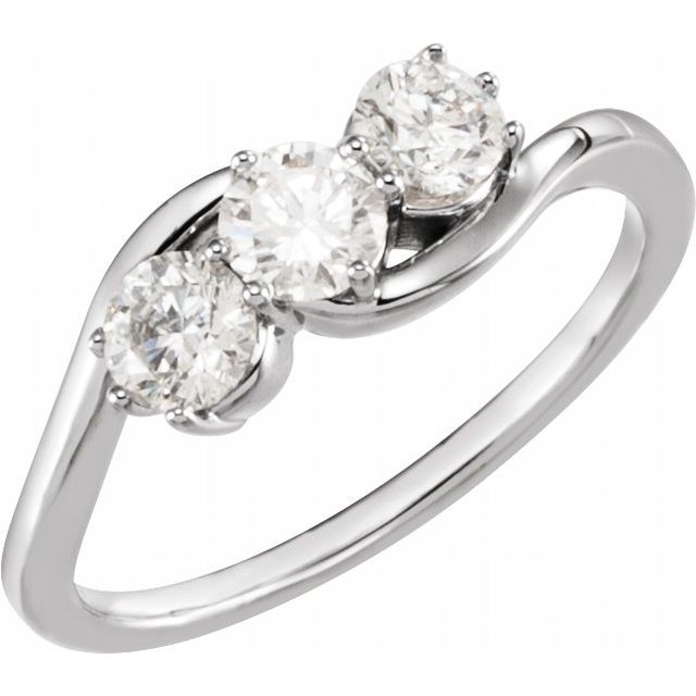 14K White 3/4 CTW Natural Diamond Three-Stone Ring 