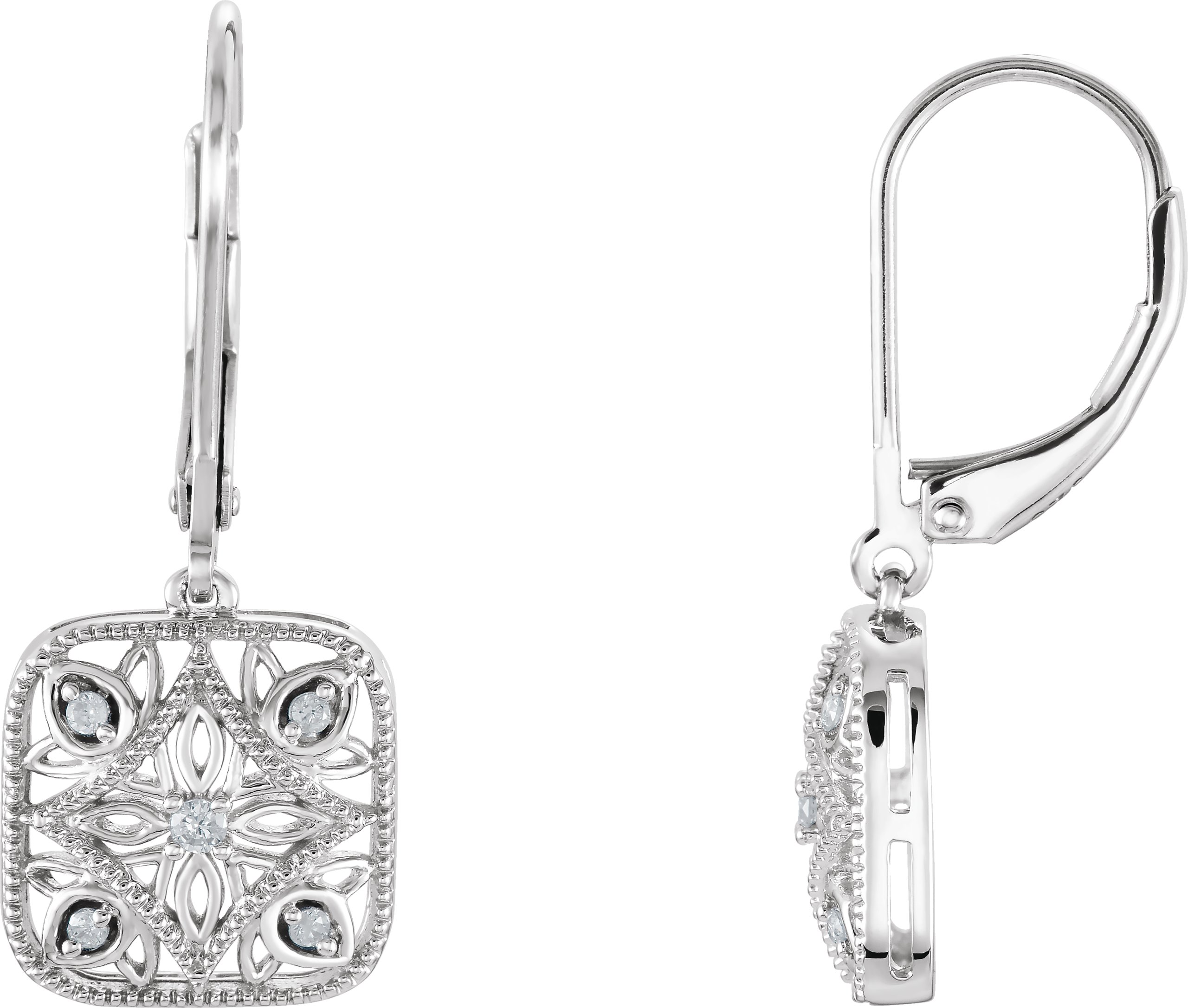 14K White 1/10 CTW Diamond Accented  Lever Back Earrings