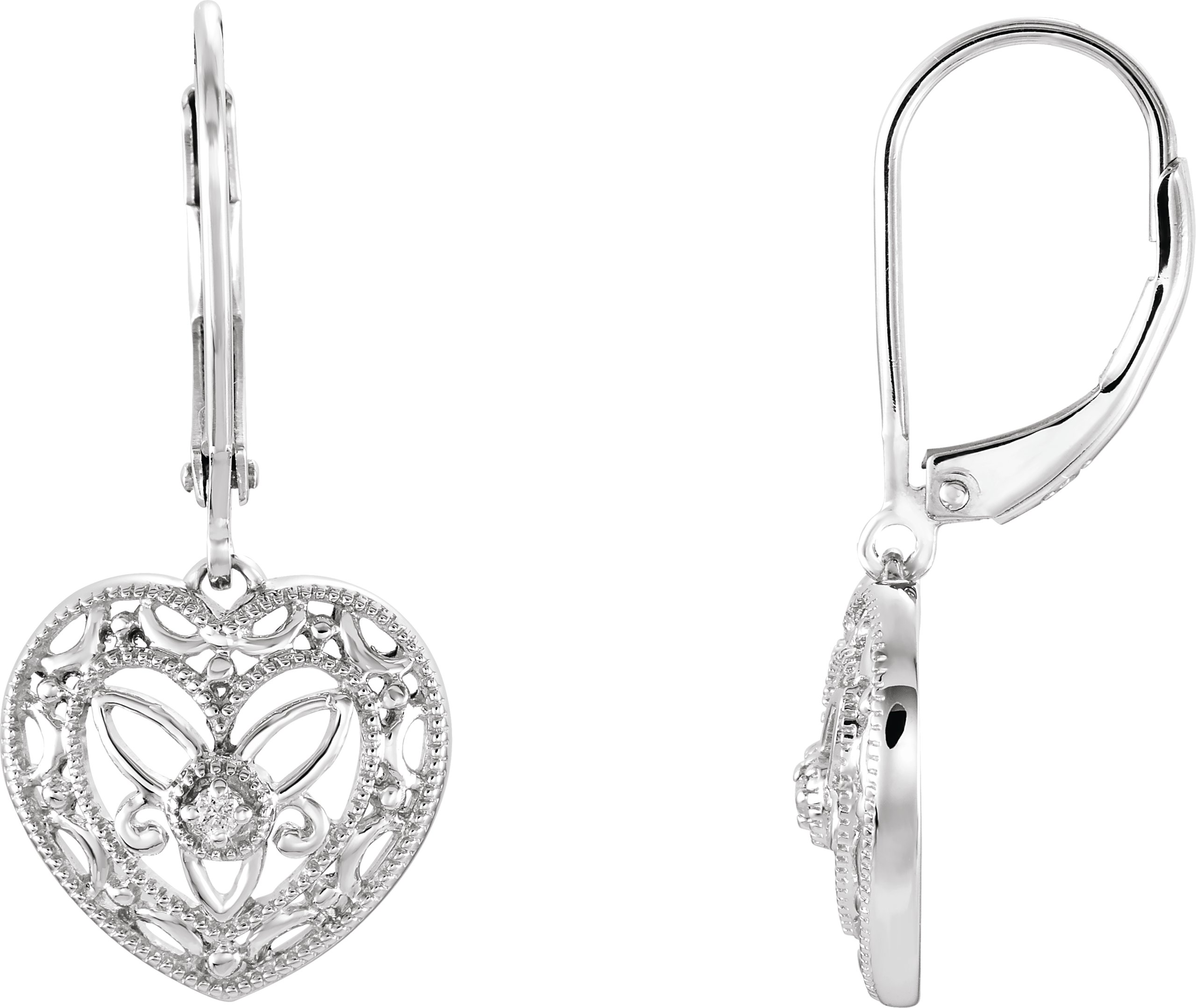 Sterling Silver .02 CTW Natural Diamond Heart Earrings