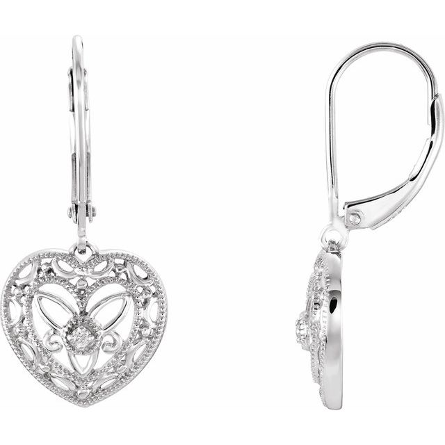 Sterling Silver .02 CTW Diamond Lever Back Filigree Heart Earrings Sterling Silver .02 CTW Diamond Lever Back Filigree Heart Earrings