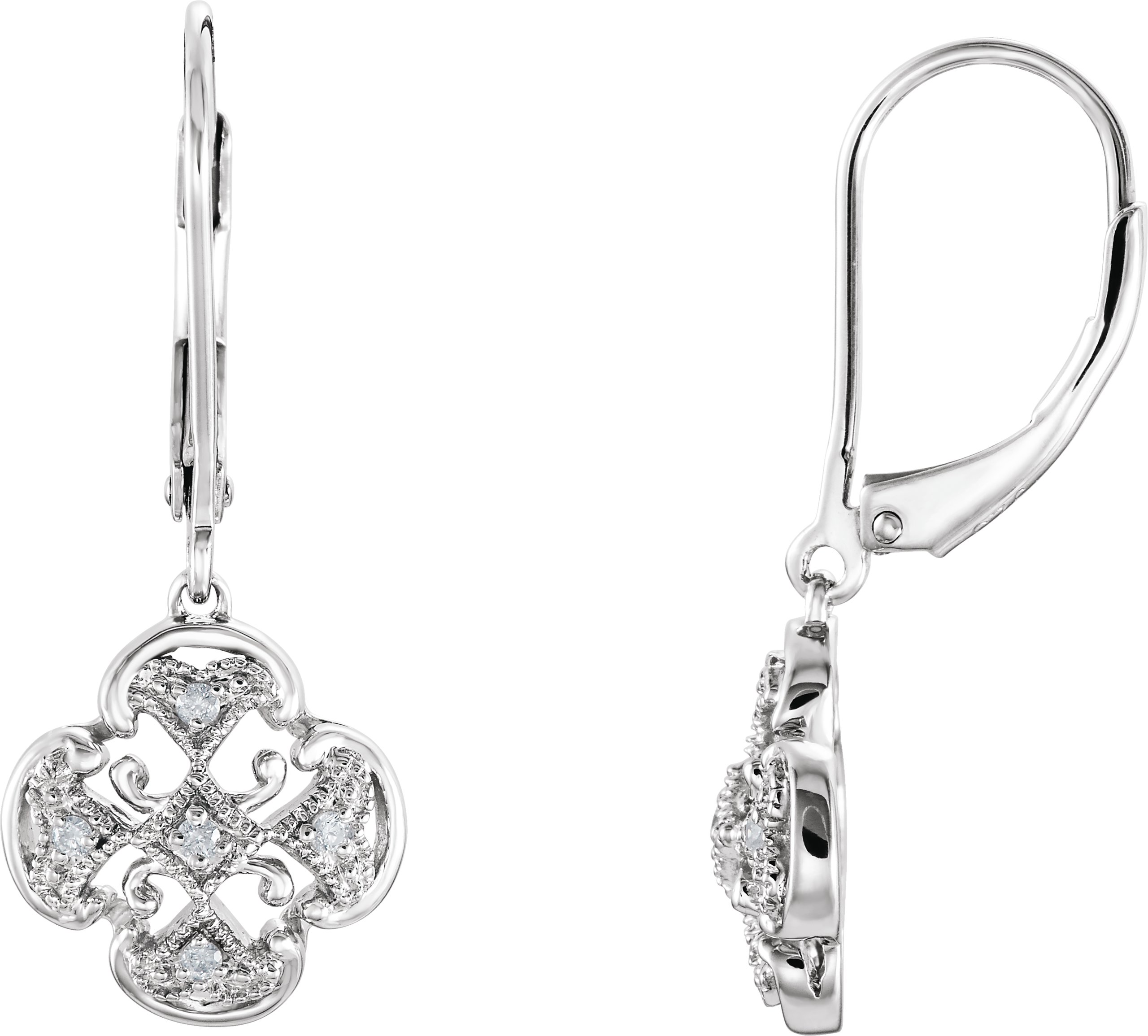 14K White .07 CTW Diamond Accented Lever Back Earrings