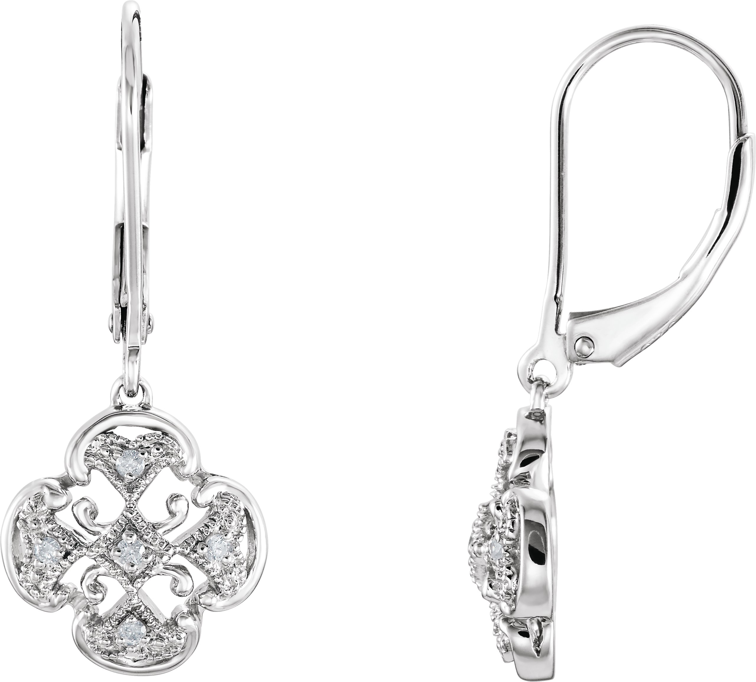 Sterling Silver .07 CTW Diamond Accented Lever Back Earrings