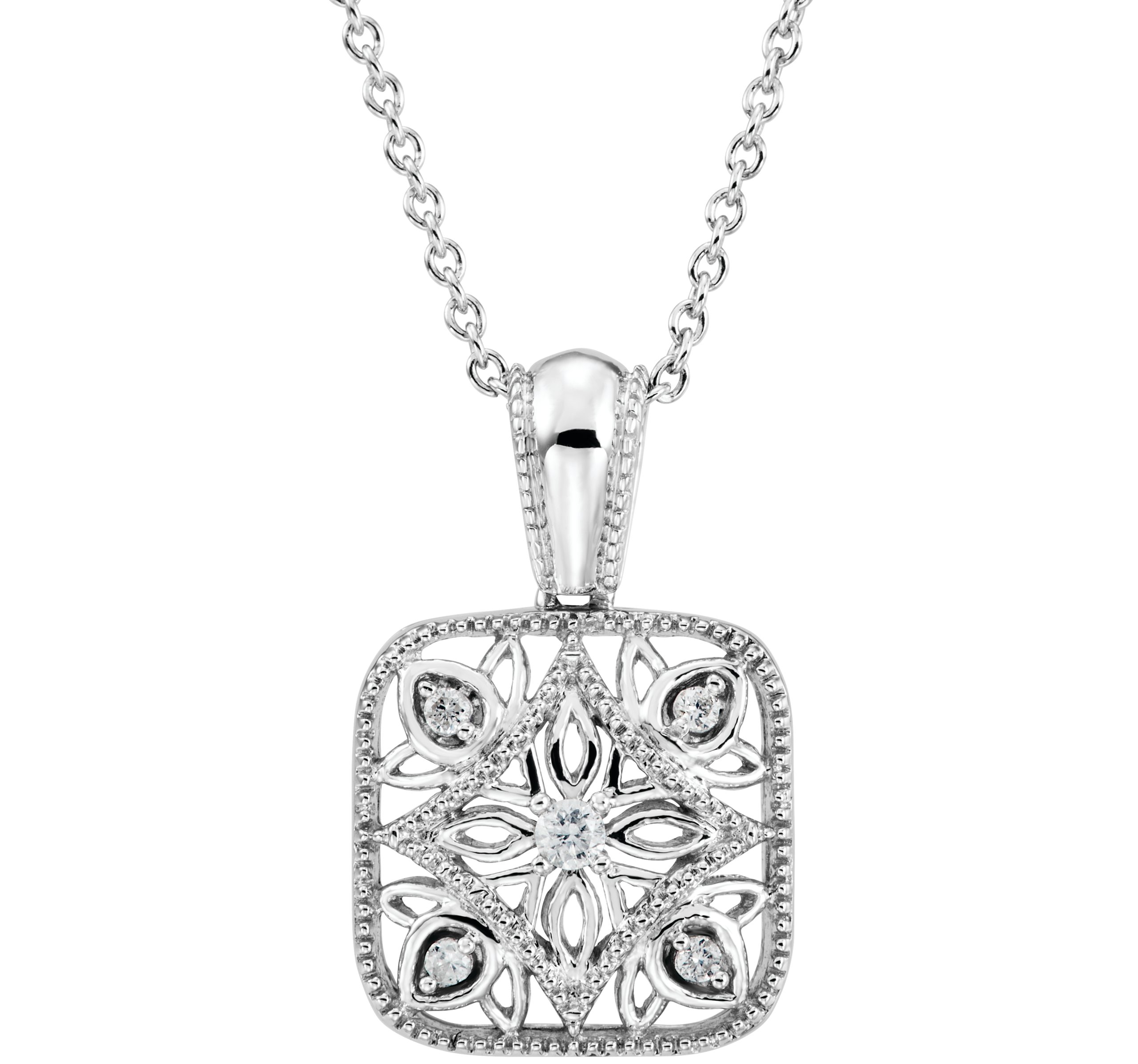 Sterling Silver .05 CTW Natural Diamond Filigree  18" Necklace