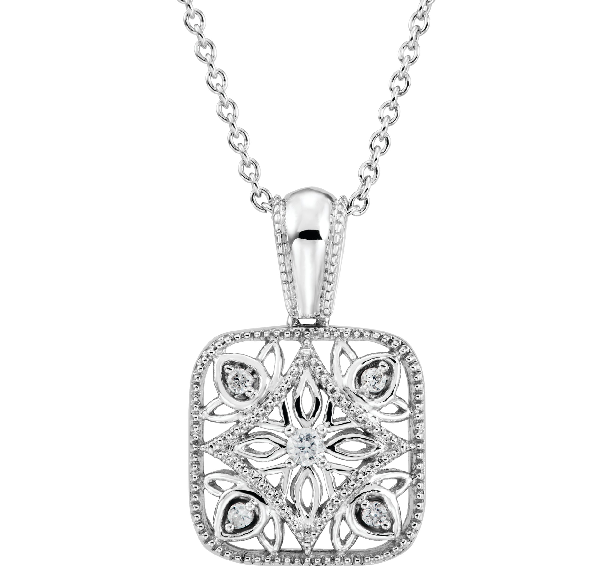 Sterling Silver .05 CTW Natural Diamond Filigree  18 Necklace