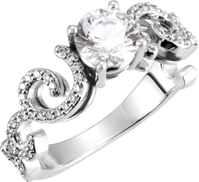 Sterling Silver 6.5 mm Round Accented Engagement Ring Mounting