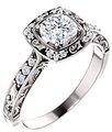 14K White 5 mm Cushion 1/10 CTW Diamond Semi-Set Engagement Ring