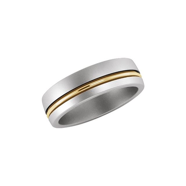 Platinum & 18K Yellow 6 mm Grooved Band with Brush Finish Size 13