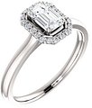 14K White 6x4 mm Emerald .08 CTW Natural Diamond Semi-Set Engagement Ring