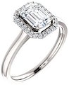 14K White 7x5 mm Emerald 1/10 CTW Natural Diamond Semi-Set Engagement Ring