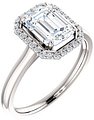 14K White 8x6 mm Emerald 1/10 CTW Natural Diamond Semi-Set Engagement Ring