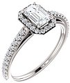 14K White 6x4 mm Emerald 1/4 CTW Natural Diamond Semi-Set Engagement Ring