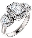 14K White 7x5 mm Emerald 3/4 CTW Diamond Semi-Set Engagement Ring