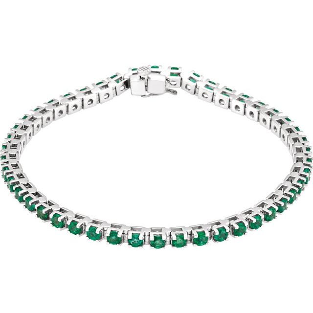 14K White Natural Emerald Line 7 Bracelet