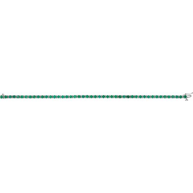 14K White Natural Emerald Line 7 Bracelet