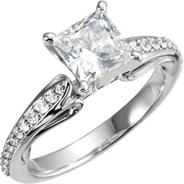 Continuum Sterling Silver 4.5x4.5 mm Square Imitation Cubic Zirconia & 1/5 CTW Natural Diamond Engagement Ring  