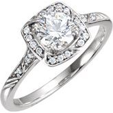 Continuum Sterling Silver 5.75 mm Cubic Zirconia & 1/8 CTW Diamond Engagement Ring