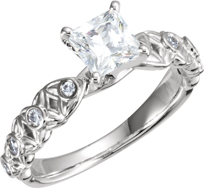 10K White & 14K White 4.5 mm Square 5/8 CTW Diamond Semi-Set Engagement Ring 