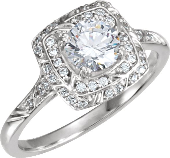 14K White 5.75 mm Cubic Zirconia & 1/5 CTW Diamond Sculptural-Inspired Engagement Ring