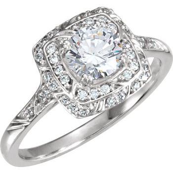 14K White 5.75 mm Cubic Zirconia and .20 CTW Diamond Sculptural Inspired Engagement Ring Ref 4673986