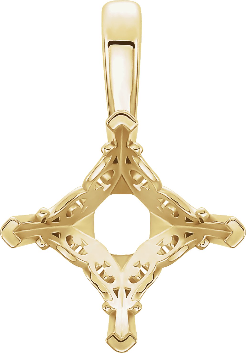 Square 4-Prong Vintage-Inspired Scroll Pendant