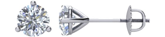 14K White 1 CT Natural Diamond Earring