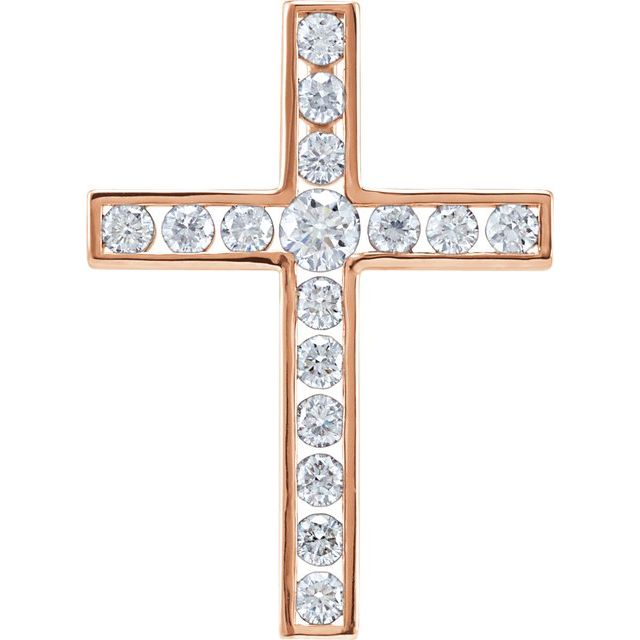 14K Rose 3/4 CTW Natural Diamond Cross Pendant