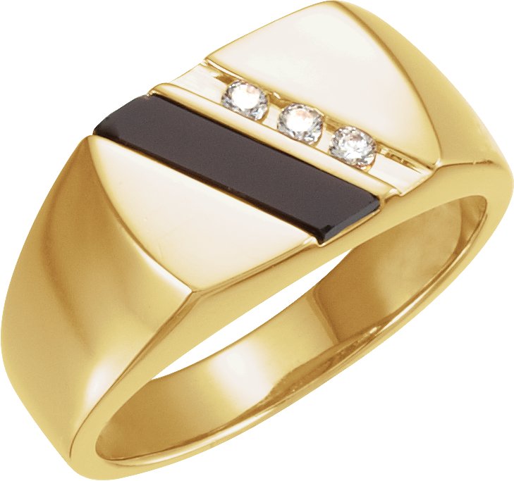 14K Yellow Natural Black Onyx & 1/10 CTW Natural Diamond Ring