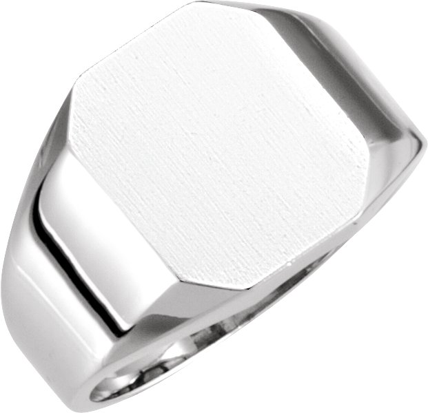 14K White 12x10 mm Octagon Signet Ring 