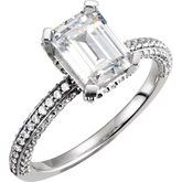 14K White 8x6 mm Emerald Cubic Zirconia & 1/2 CTW Diamond Engagement Ring