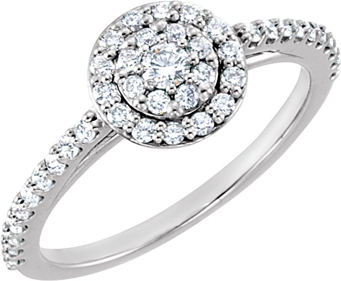 14K White 1/2 CTW Diamond Cluster Halo-Style Engagement Ring