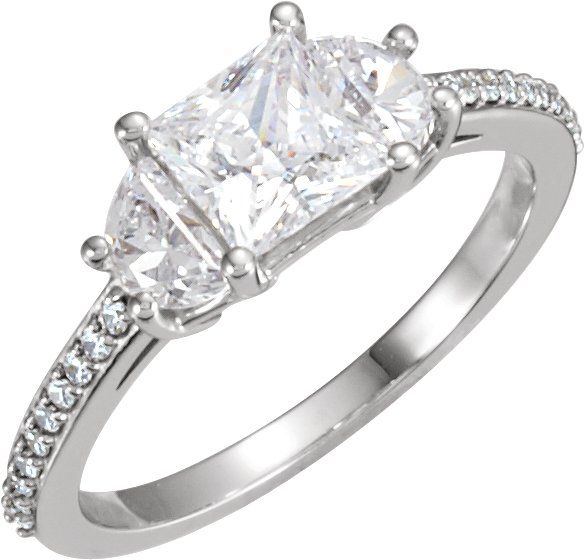 10K Rose 5.5 mm Square Three-Stone Accented Engagement Ring