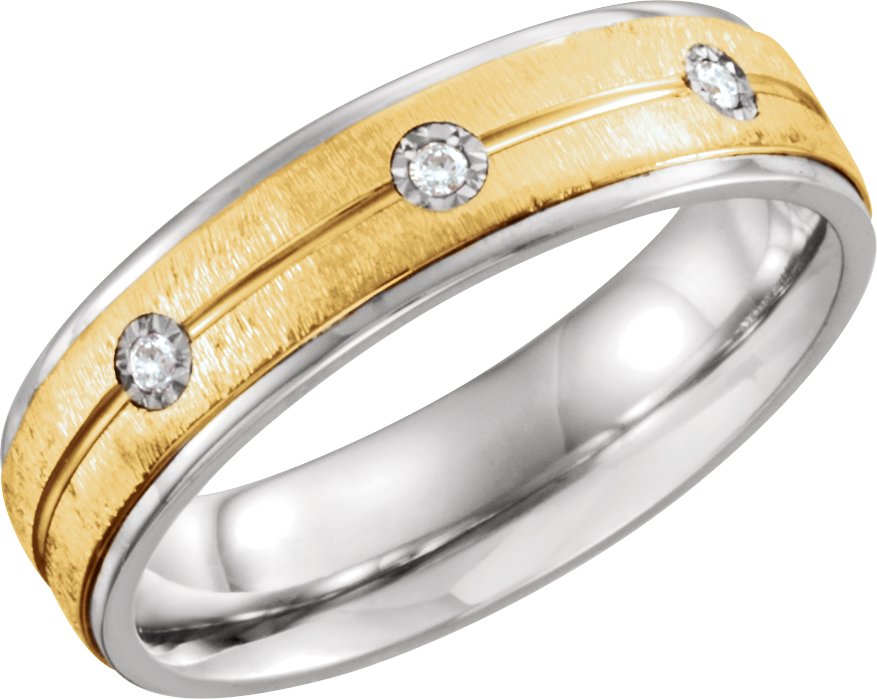 Sterling Silver & 10K Yellow 6 mm .05 CTW Diamond Band Size 13
