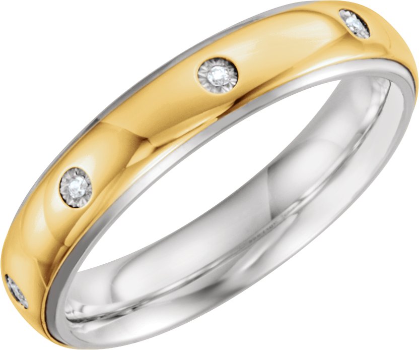 Sterling Silver & 10K Yellow 5 mm .05 CTW Diamond Band Size 12