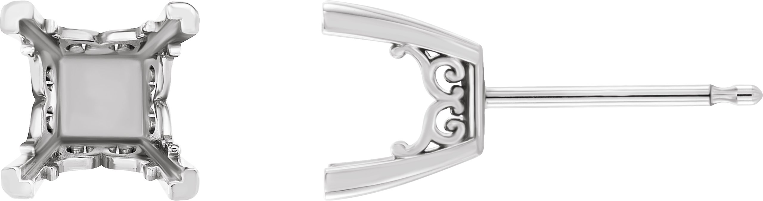 Square 4-Prong Scroll Stud Earrings